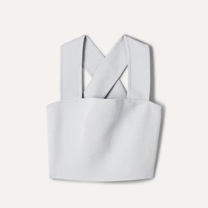 Aritzia Babaton Torsten Light Blue Crop Knit Square Neck Criss Cross Top